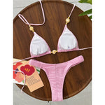 Wrinkled Crinkled Halter Bikini Female Swimsuit Women Swimwear Two-pieces Bikini set Brazilian Bather Bathing Suit Swim V8134