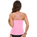 Women Bikini Tankini Top Front Knot Ruched Swimsuit V Neck Bathing Suit Swim Top Cross Back Swimwear Tops Summer Beach Wear