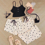 3 Pcs/Set Women Pajamas Suit Sleeveless Backless Heart Printing Elastic Waist Shorts And Pants Slip Top Summer Sleepwear
