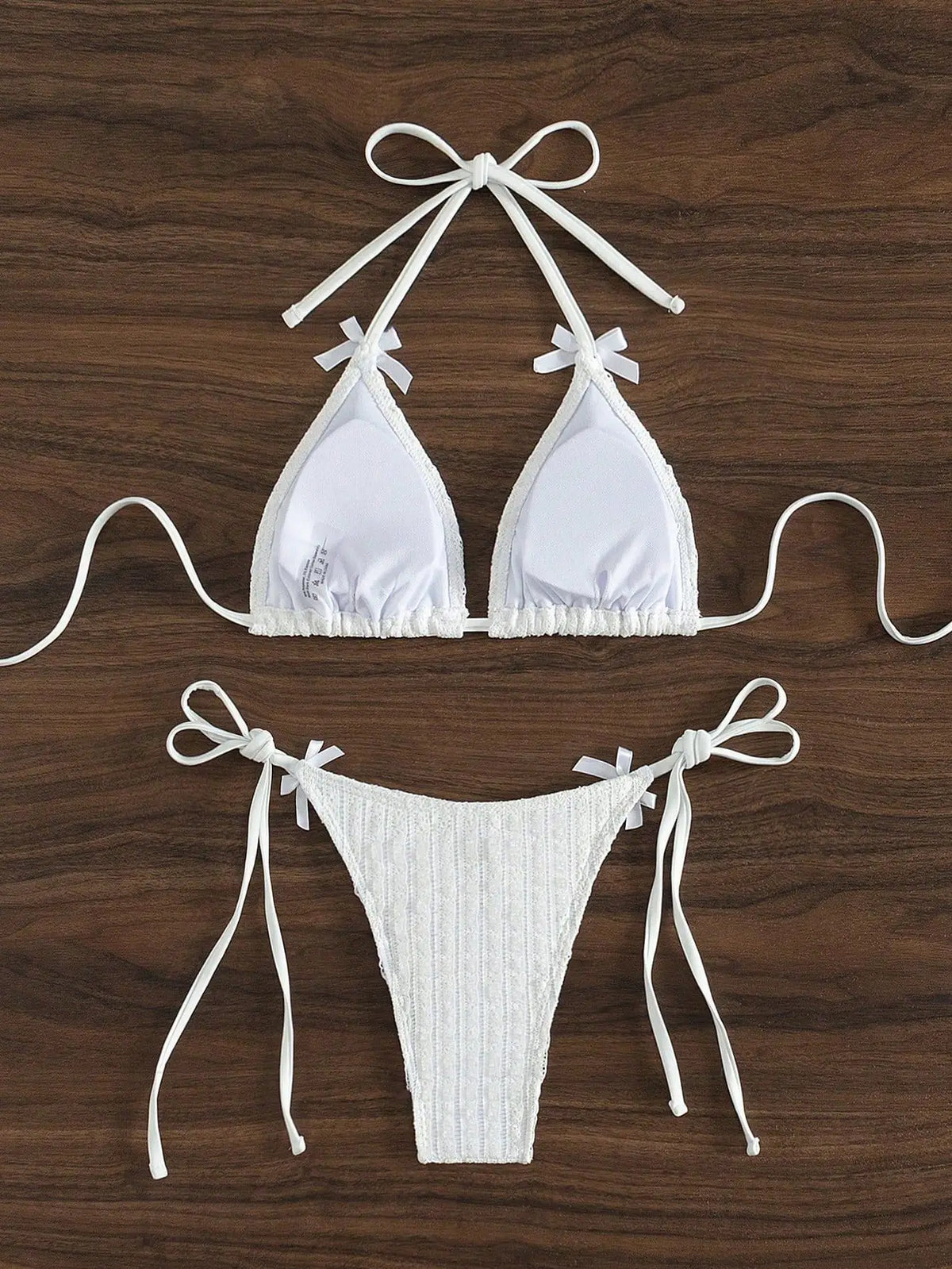 2026 New Solid White 2 Piece Swimsuit Sexy Bow Push Up Bra Triangle Bikini Set Beach Lace-up Thong Bathing Suit Micro Swimwear