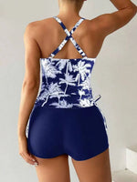High Waist Swimwear Women 2025 New Two Pieces Swimsuit with Shorts Coconut Palm Print Tankini Set Summer Bathing Suit Trunks
