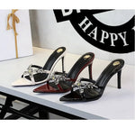 Water Diamond Women's Sandals Summer Cross Band High Heel Slip-On Shoes Leather Material Anti-Slip Rubber Sole Casual Style