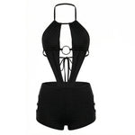 Summer Women Playsuits Sexy Sleeveless Backless Halter Cut Out Bodycon Jumpsuit Club Party Short Romper Streetwear