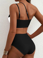 Sexy One Shoulder Swimwear Women 2026 Black White Patchwork Push Up Bra High Waist Swimsuit Beach Bathing Suit Holiday Bikini