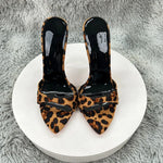 Women's Leopard Print Suede Pointed Toe Stiletto Mules - Slip-On High Heel Sandals for Party, Summer & Streetwear