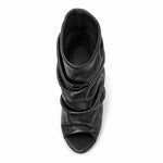 Black Soft Leather Peep Toe Pleated Mid-calf Boots Fashion Women 5 CM Thin Heels Solid Booties High Heel Boots Shoes Lady
