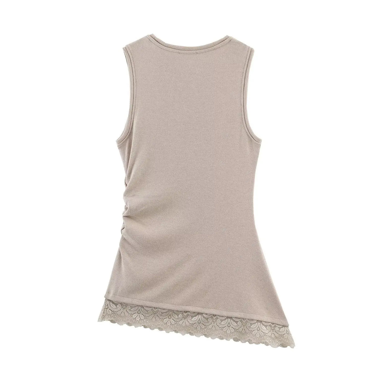 Women's FashionableCasual Pleated Lace Top Women Ruched Side Lace Trim Sleeveless Tank Top Casual Slim Fit Basic Tops 1JTD