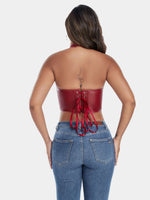 Pure Color Fishbone Shapewear Top Women's PU Leather Neck Buttoned Vest Market Style Underwear And Clothing
