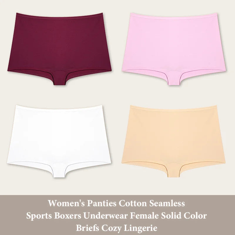 New 4PCS Women's Panties Cotton Seamless Sports Boxers Underwear Female Solid Color Cozy Lingerie Intimate Underpants XS-XL