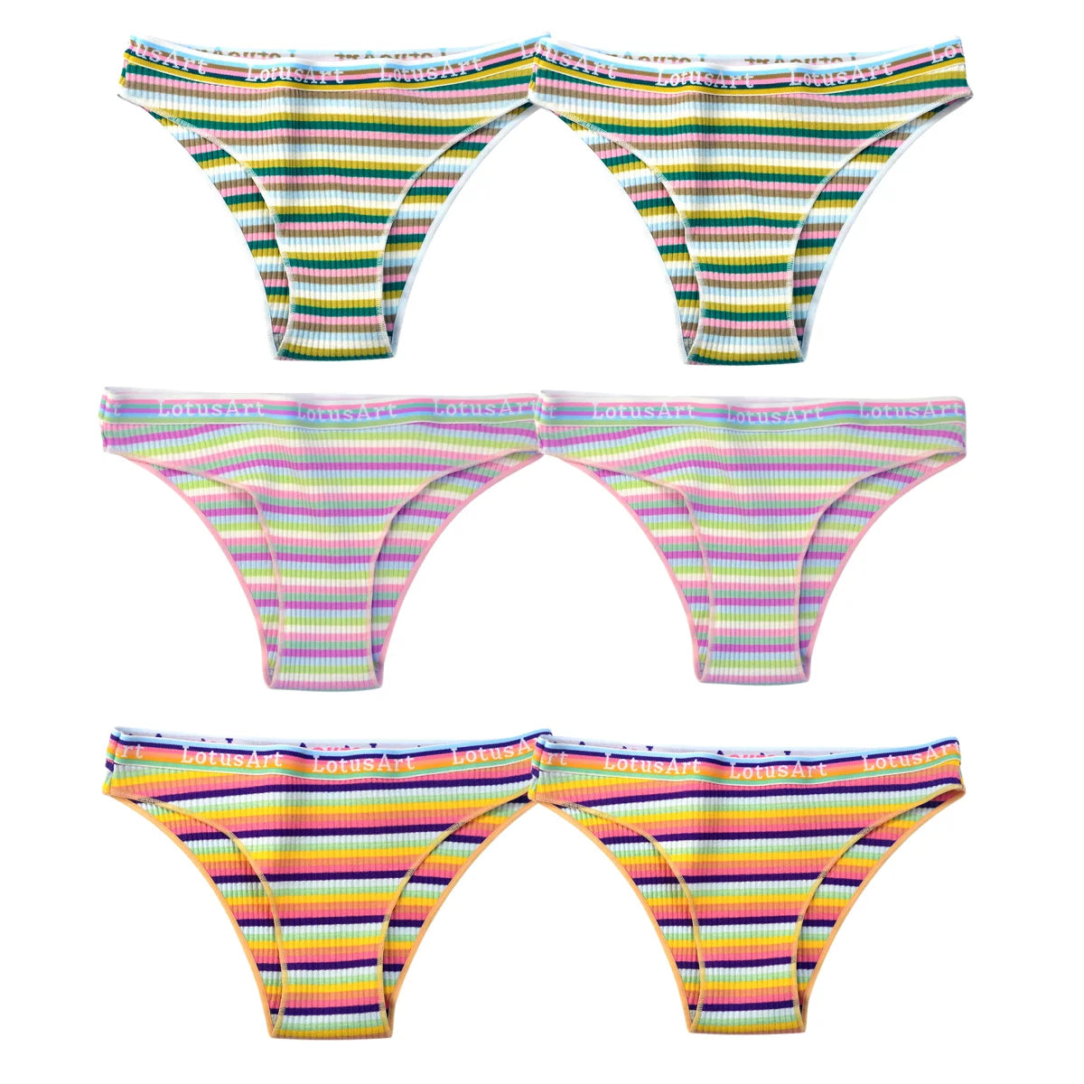6PCS/Set Cotton Panties For Women Striped Briefs Low Waist Bottoms Female Sports Underpants Seamless Underwear Sexy Lingerie