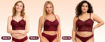 4pcs Women'S Sexy Lace Bra & Panty Set, Breathable & Comfortable, Removable Bra, Stretchy Lingerie Set