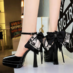 BIGTREE Pumps 2026 Summer New Hot Sale European Style Patent Leather Pointed Toe Buckle Platform High Heel Bow Shoes Women Shoes