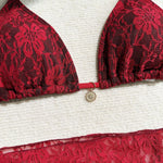 Mesh Sarong Lace Halter High Cut Bikini Female Swimsuit Women Swimwear Three-Pieces Bikini Set Bather Bathing Suit Swim V6284