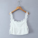 Foridol White Lace Tops for Women Summer Casual Side Tie Up Cotton Camis Top Buttons Casual Beach Vacation New Tops