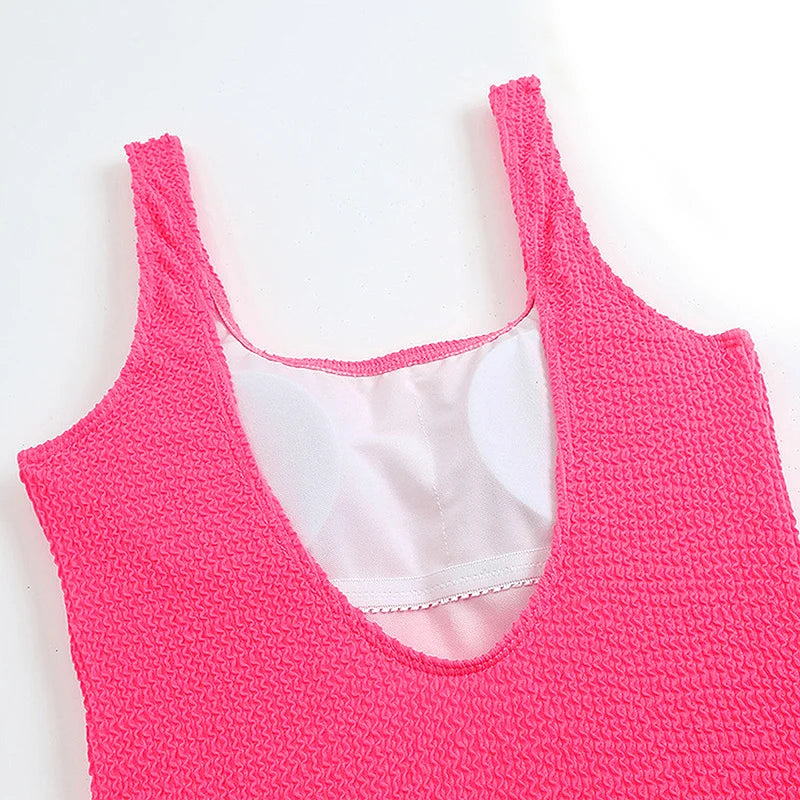 Candy Color One Piece Swimsuit Fabric Crinkle Cloth Wavy Strip Bikini for Women Fluorescent Pleated Cloth Swimwear