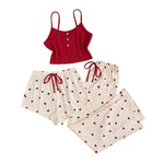 3 Pcs/Set Women Pajamas Suit Sleeveless Backless Heart Printing Elastic Waist Shorts And Pants Slip Top Summer Sleepwear