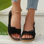 Fashion Flowers High Heels Sandals Women Back Strap Hollow Out Summer Sandles Woman 2025 Plus Size Thick Heeled Sandalias Mujer