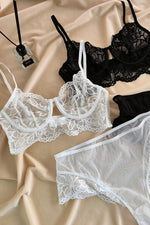 Summer French Lace Bralette Beachwear Small Bust Anti-Sagging Soft Wire Light Support Gathering AU MOYISU Sexy Panty Tushy Set