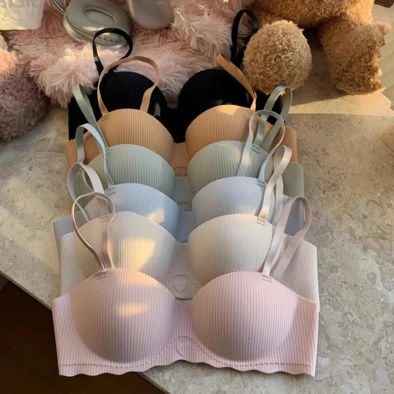 Women 1/2 Fixed Cup Bra Seamless Underwear Padded Bras Cute Heart Print Non-wired No Rims Sexy Lingerie Brassiere S-XL