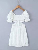 Foridol White Lace Cotton Dress V Neck Off Shoulder Sexy Beach Short Dress Summer Women Buttons Cut Out Mini Beach Sundress 2025