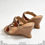 Boho Raffia Comfortable 8cm High Heels Wedge Slide Mules T-Strap Vacation Beach Straw Heels Espadrille Wedge Sandals Women Shoes
