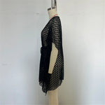 2025 V Neck Short Sleeve Hollow Out Knitted Tunic Beach Cover Up Cover-ups Beach Dress Beach Wear Beachwear Female Women K6535