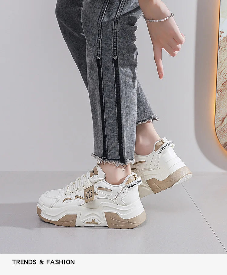 Women Platform Sneakers Autumn Trend Casual Flats Female Fashion Lace Up Thick Soled Comfortable Increase Vulcanized Shoes2024