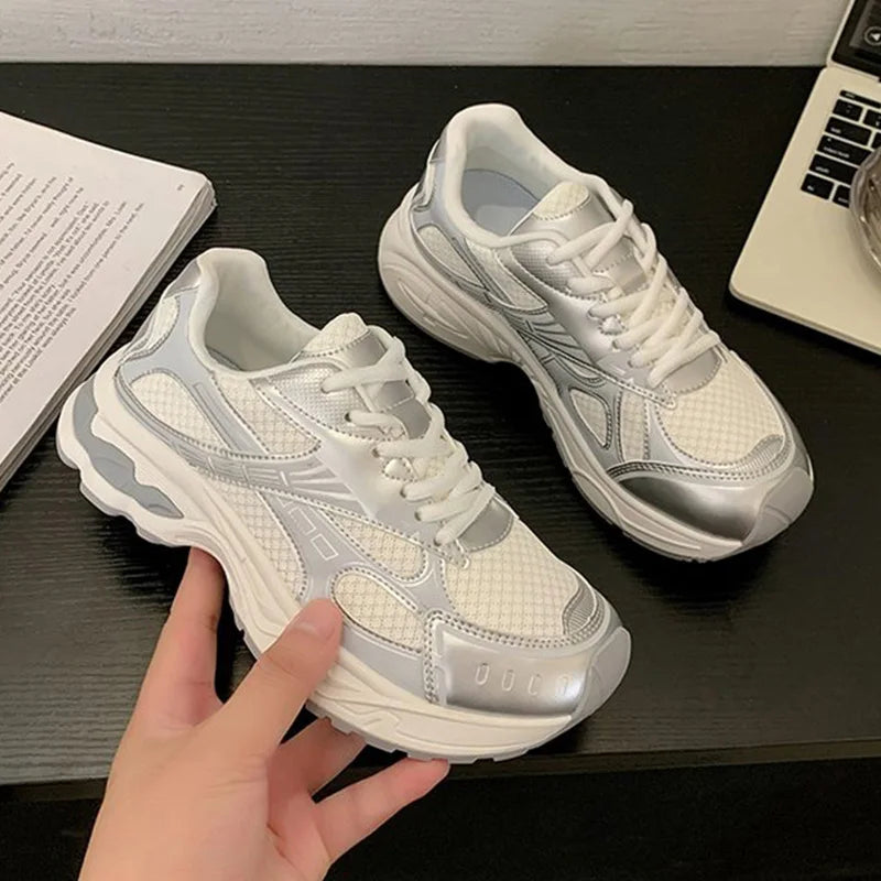 Spring Autumn Breathable Mesh Sneakers Women Mix Color Lace Up Sports Shoes Woman Wear Resistant Platform Casual Shoes Mujer