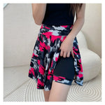 Women Flared Skirts Summer Basic Skirt Fashion Dancer Uniform Versatile Black Safety Pants Skirt Elastic Pleated Skirt Long 45CM