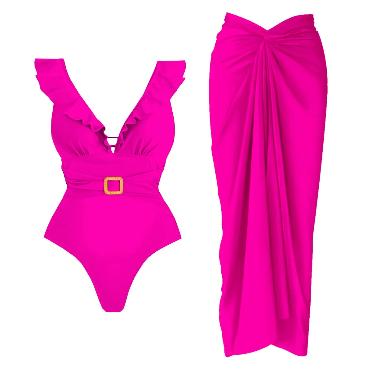 2 Pieces Retro Printed Swimsuit With Cover Up Sexy Women Swimwear 2025 V Neck Bikinis Female Biquini 3XL Bodysuit Beachwear