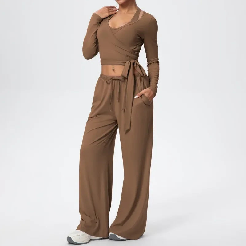 3 Pcs Women's Seamless Yoga Set Sports Fitness Gym Slim-Fit Long Sleeve & Tank Top Suits Workout Running Training Sets