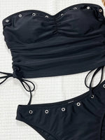 Vintage Bandeau Bikini Set Women Black Drawstring Side Push Up Top Two Piece Swimsuit 2026 Summer Holiday Bathing Suit Swimwear