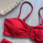 Brown Shiny U Shaped Bikini High Waist Sexy Swimsuit Women 2026 Wrinkled Solid Swimwears Bathing Suit Bandeau Bikinis Sets Mujer