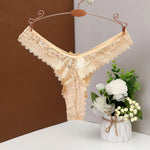 Women's Panties Sexy Lace T Back Woman G-String Solid Mid Waist Hollow Out Thong Transparent Underwear V-shape Girl Erotic Panty