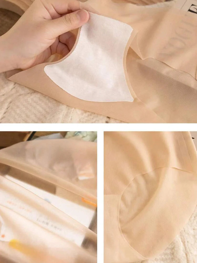 2PCS Seamless Ice Silk Briefs Women's Transparent Panties Sexy Breathable Underwear Female Stretch Erotic Korean Ultra Lingerie