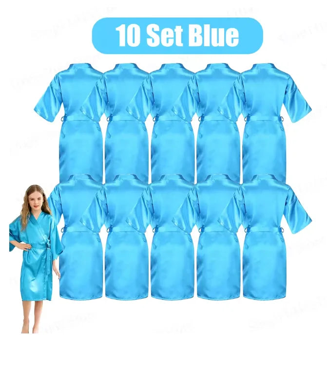 6-15Pcs Multicolors Spa Robes for Girls Spa Birthday Kimono for Girls Soft Silk Satin Slumber Sleepover Pyjama Party Supplies