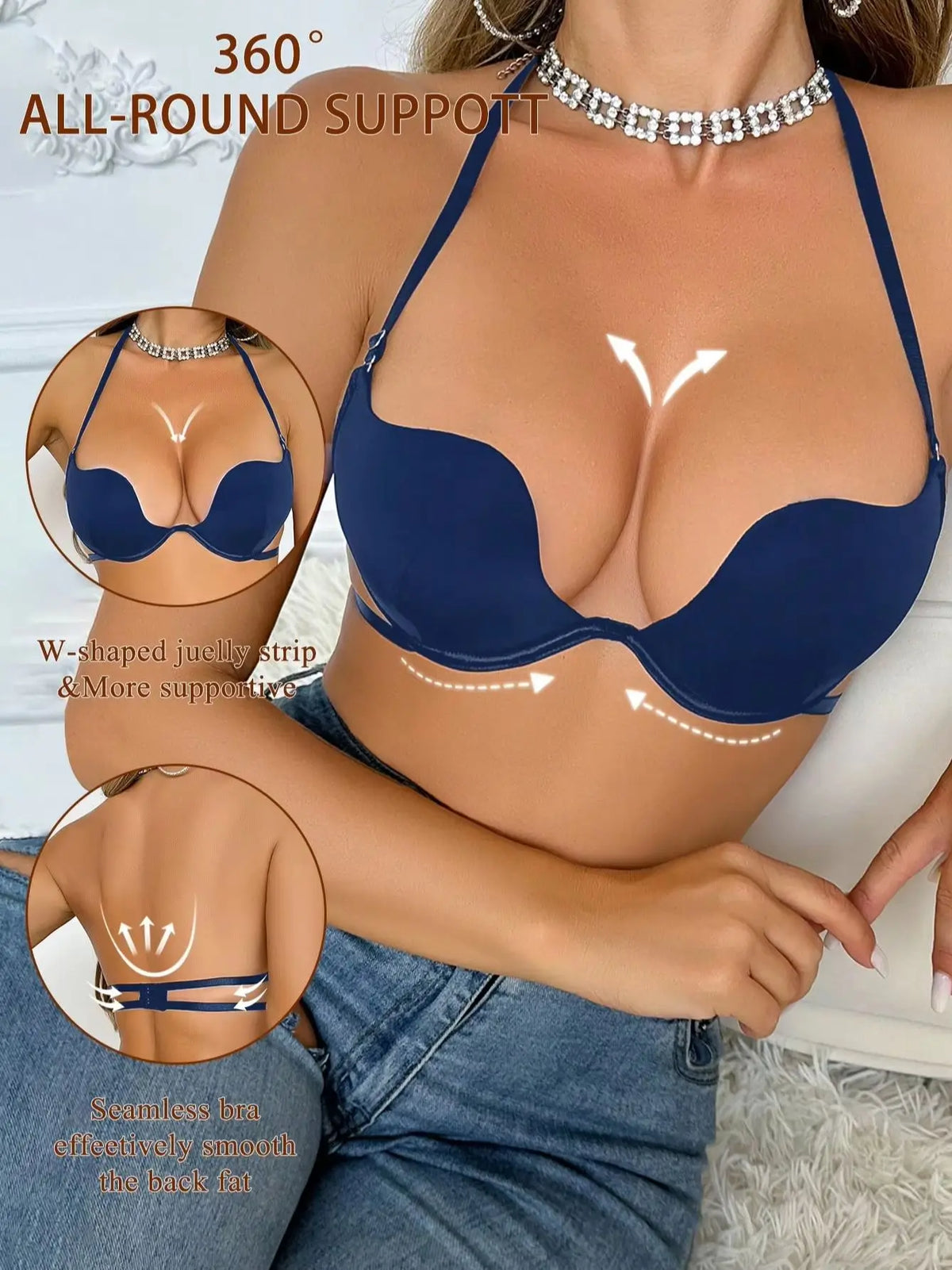 Beautiful back gathered underwear New Blue Push Up Bra Women 3/4 Cup Brassiere Sexy SupportDaily Lingerie J2943