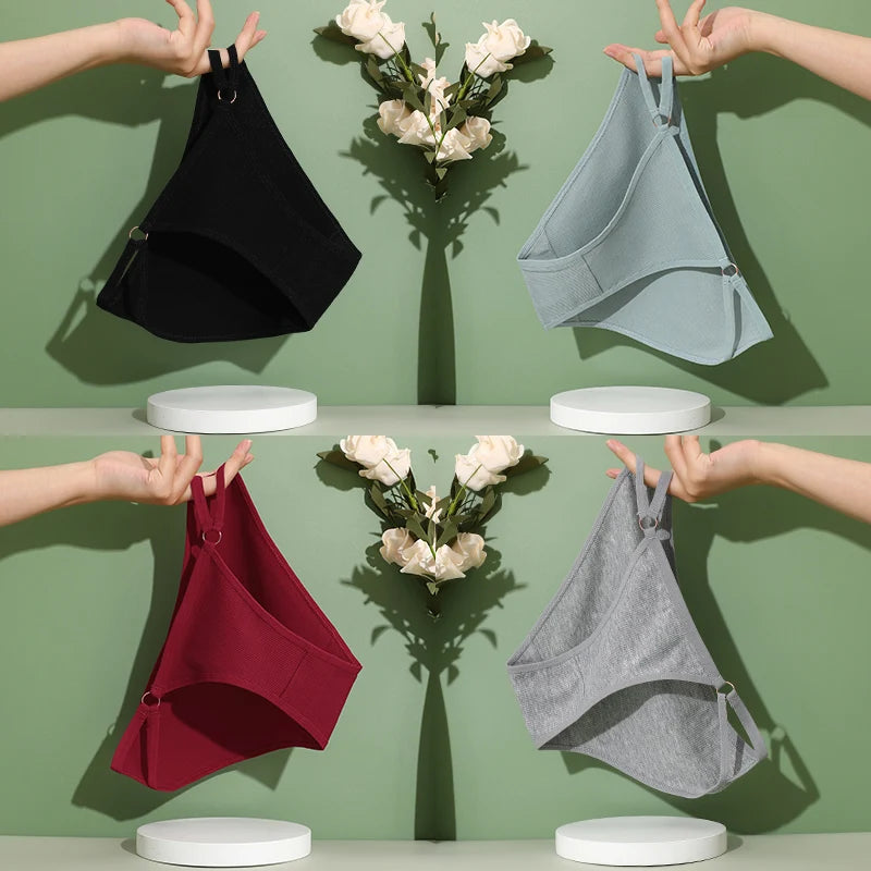 4PCS/Set Women Cotton Panties Sexy Low Waist Briefs Female Soft Breathable Underwear Button Design Fashion Comfortable Lingerie