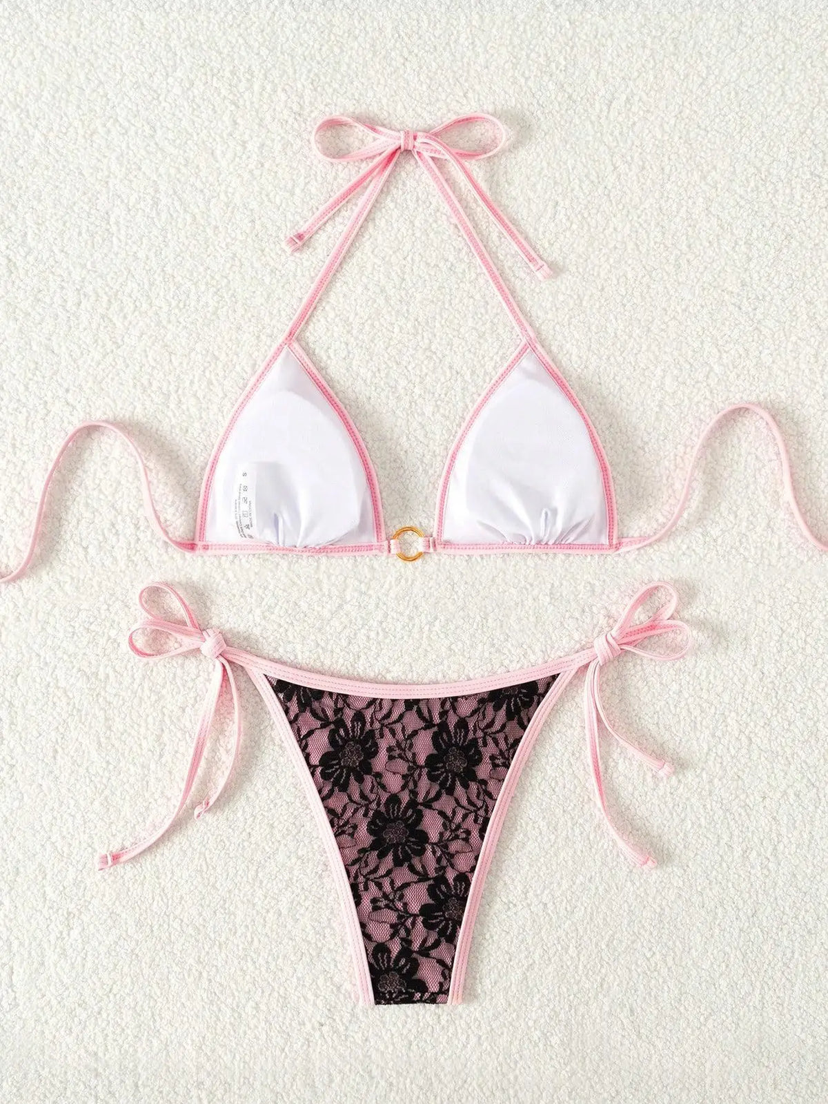 Embroidery Mesh Lace Halter Bikini Female Swimsuit Women Swimwear Two-pieces Bikini Set High Cut Bathing Suit Swim Beach Wear