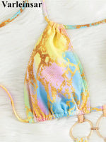 S - XL Printed Halter Metal Rings One Piece Swimsuit Women Swimwear Female Monokini High Leg Cut Bather Bathing Suit Swim V7721