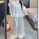 Spring and Autumn Satin New Style Temperament Ice Lace Lace Lace Silk Light Luxury Sleepwear Women's Home Clothes Outside Sweet