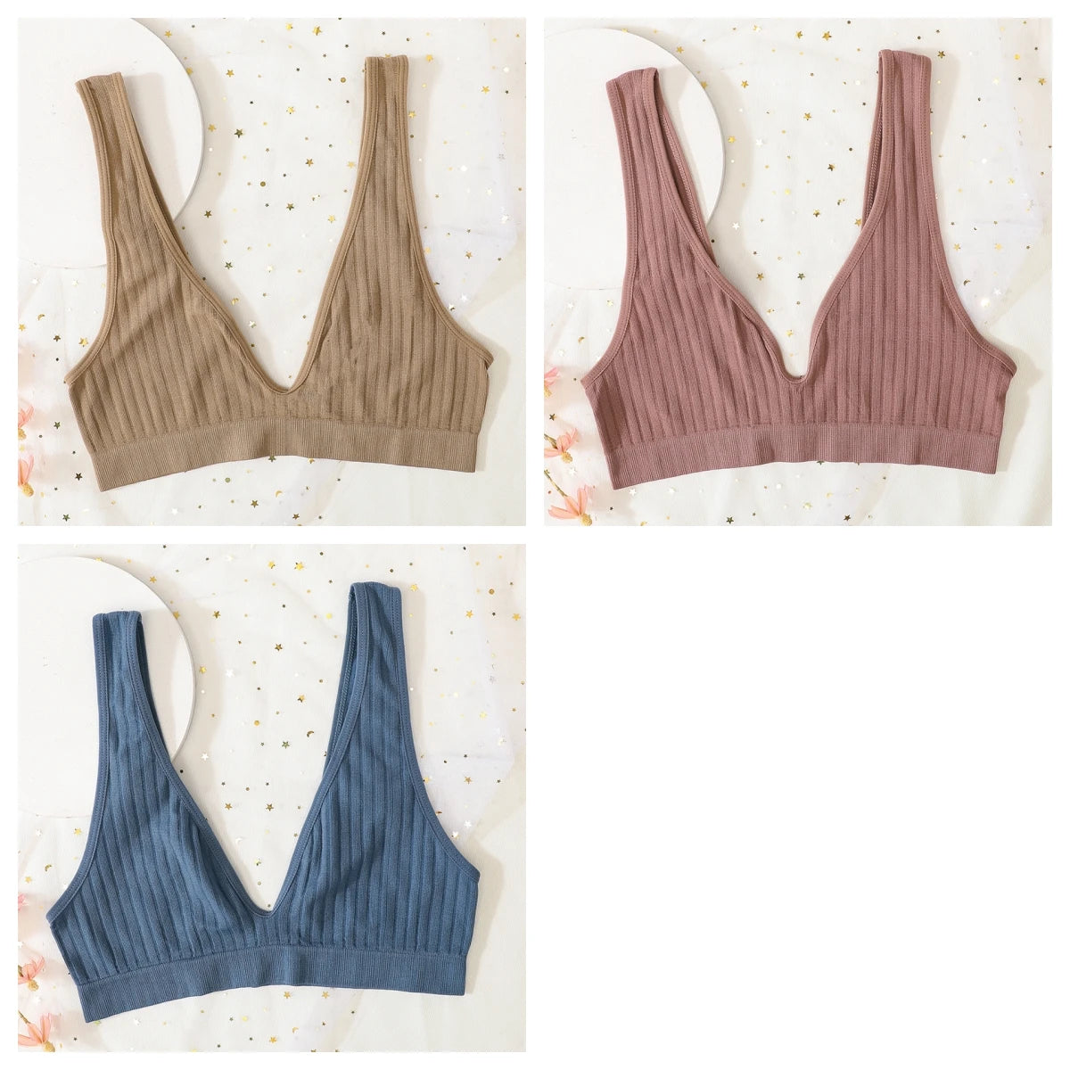3pcs/lot Seamless Bra Push Up Bras For Women Deep V-neck Bralette Sexy Lingerie Female Low Back Sleep Underwear Unlined Crop Top