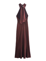 Foridol Halter Satin Dress Women Sexy Backless Burgundy summer spring Dress Elegant Maxi Long Party Dress Christmas Vestidos