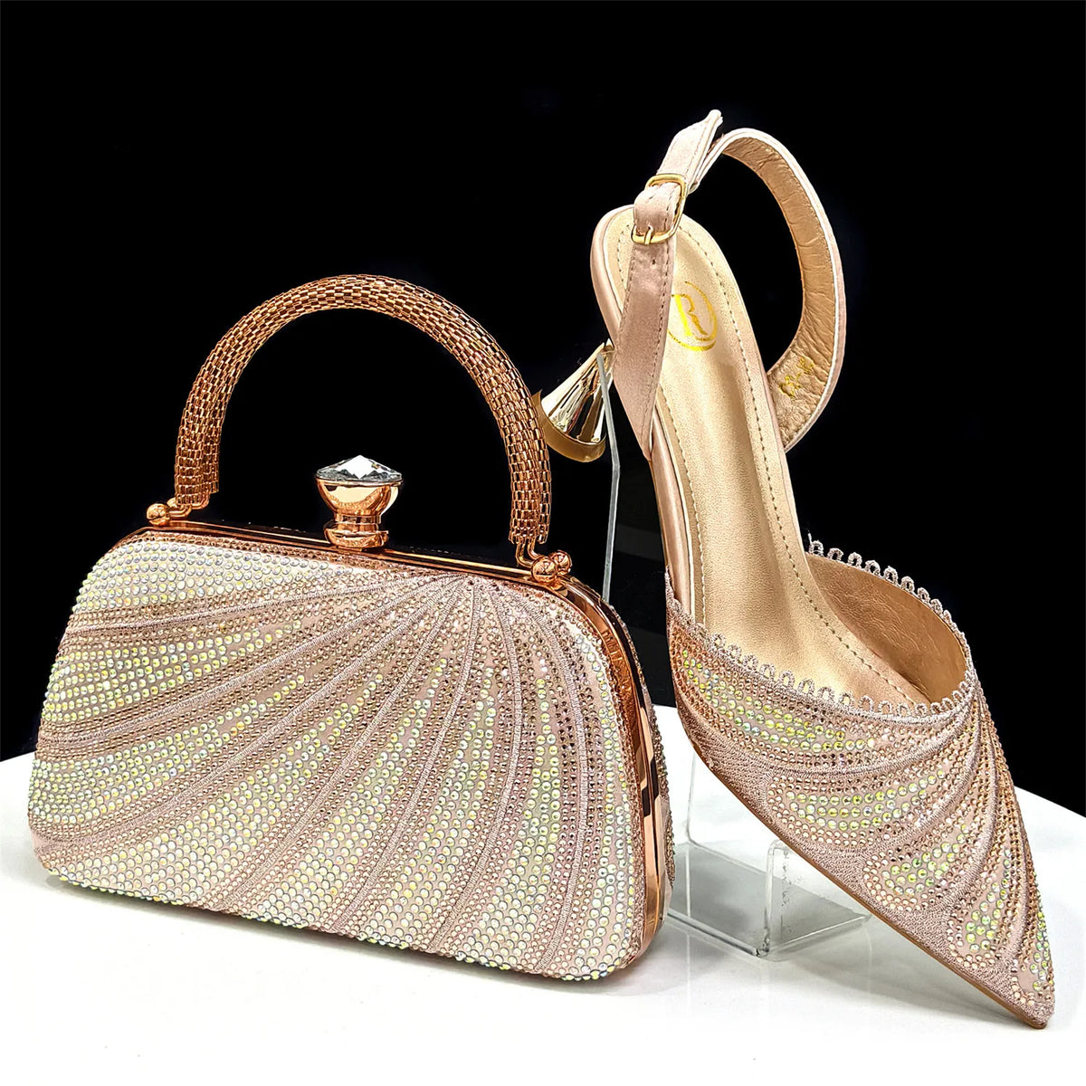 Doershow beautiful High Quality African Style Ladies Shoes And Bags Set Latest GOLD Italian Shoes And Bag Set For Party H-1