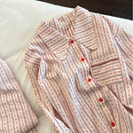 Female 2Pcs Pajamas Set Spring New Cotton Sleepwear Long Sleeve Trouser Suit Homewear Sweet Pink Striped Doll Collar Pijamas