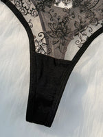 2-piece women's black comfortable lightweight bow semi transparent lingerie set