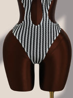 Vintage Black Striped One Piece Swimwear Women 2026 3D Metal Flower Hollow Out Backless Beach Holiday Bathing Suit Swimsuit