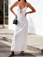 2026 Summer Women Tie-up Back Long Dress Spaghetti Strap V Neck Flowy Loose Dress Casual Party Bohemian Streetwear