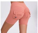 Women's Peach Lifting Yoga Shorts - High Waisted Stretchy Workout Shorts with Button Quick-Dry Tummy Control for Running Fitness