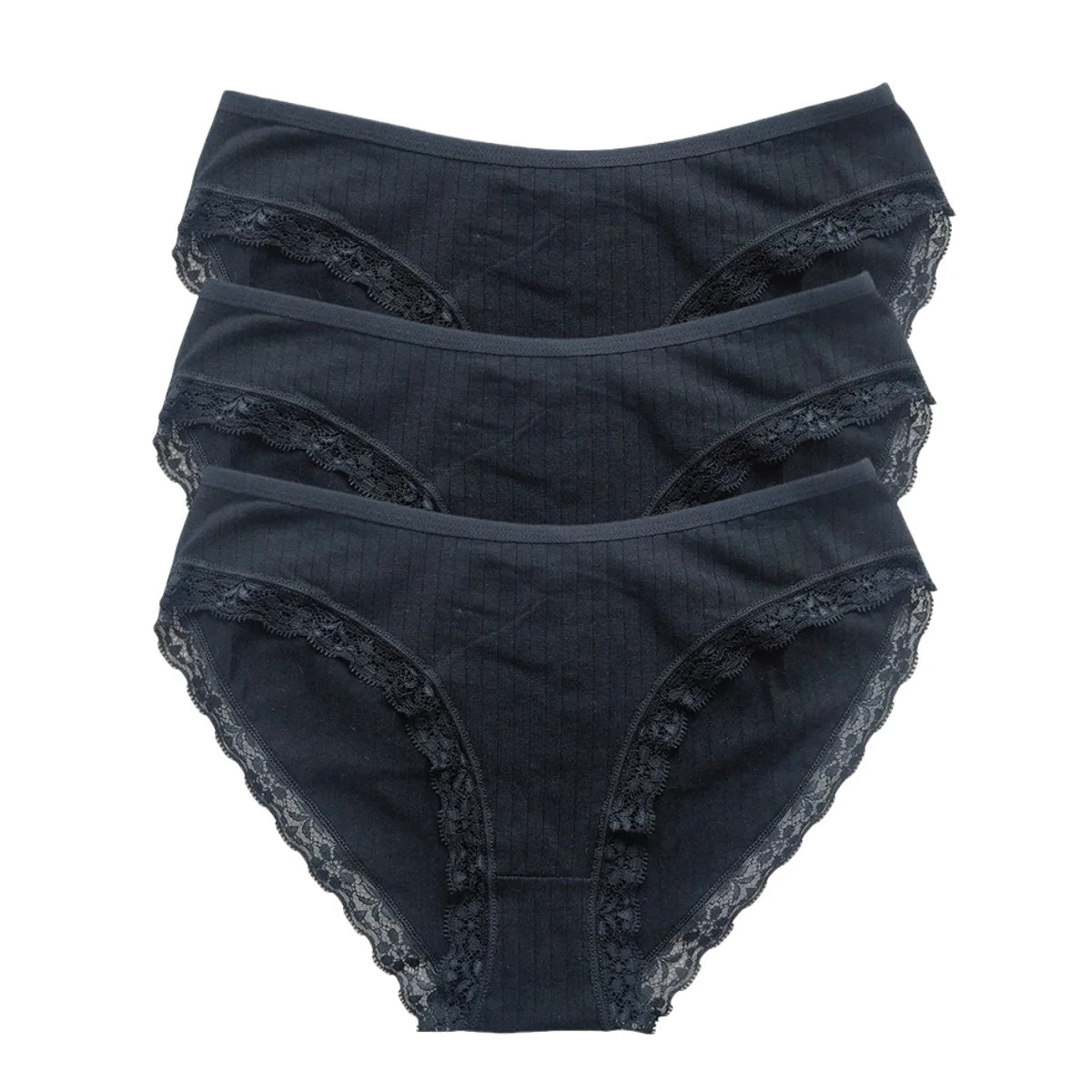 3Pcs/Set Cotton Panties Women Lace Trim Briefs Female Underpants Solid Color Soft Underwear Sexy Lingerie Intimates M-XL